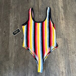 NWT Juicy Couture + Multicolor Stripe Microterry Bodysuit/swim size womens small